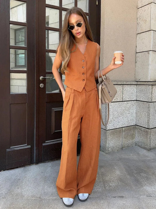 Conjunto de Chaleco y Pantalones de Lino y Algodón